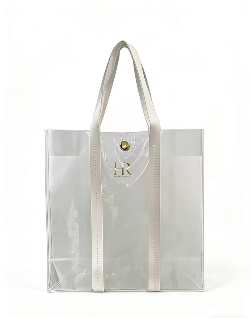 Need a clear clutch handbag like this HR transparent tote to showcase your brand's modern elegance?