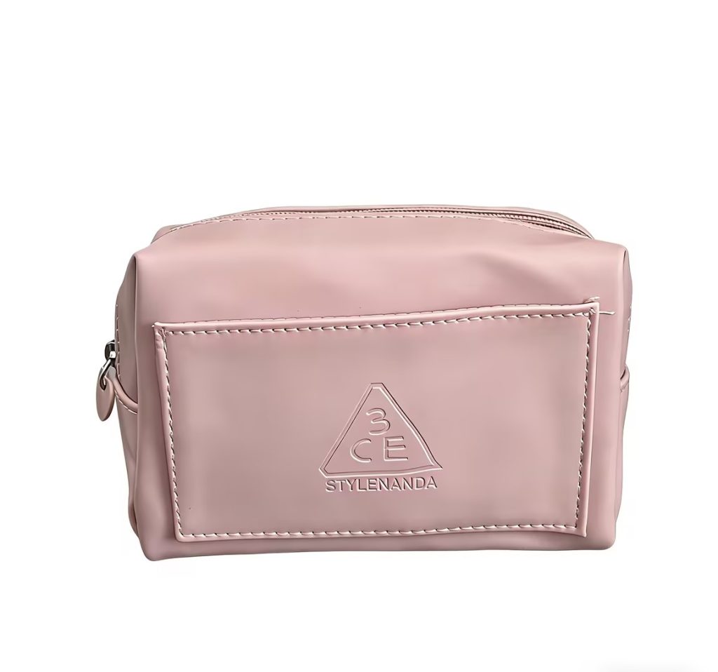 Could a soft pink 3CE cosmetic bag add a touch of Korean minimalist style to your brand's collection?