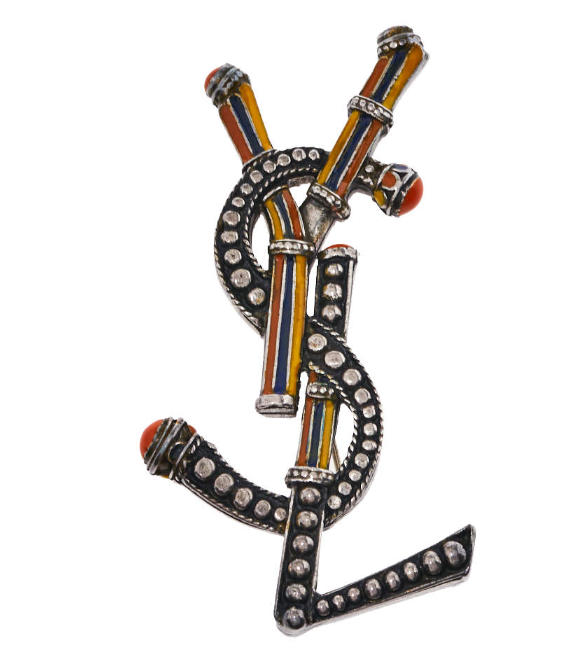 Custom Enamel Brooch - YSL - Antique Brass Sulfidation Drip-Oil